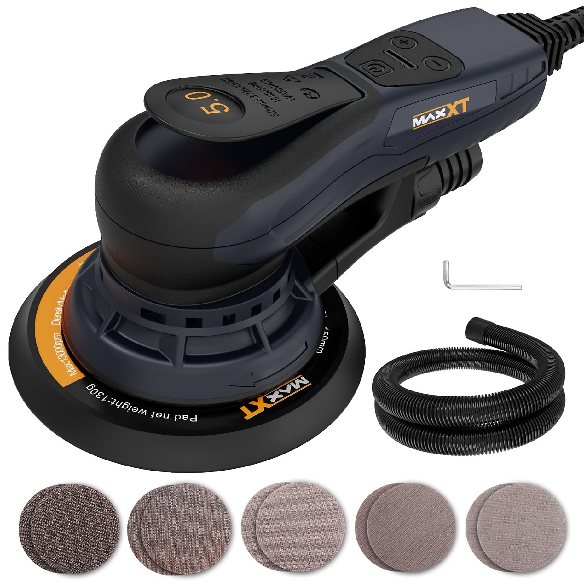 BlackTeck Corded Variable Speed Random Orbital Sander — 10.5in., 3 Amp, Includes 10 Sanding Papers, Model# N2-73034
